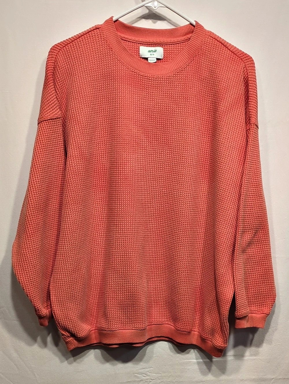 Aerie Waffle-Knit Crewneck Sweater Pink XS